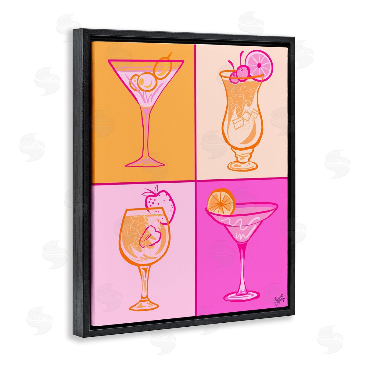 Elizabeth Medley Pink & Orange Cocktails Black Floating Frame Canvas Wall Art Print