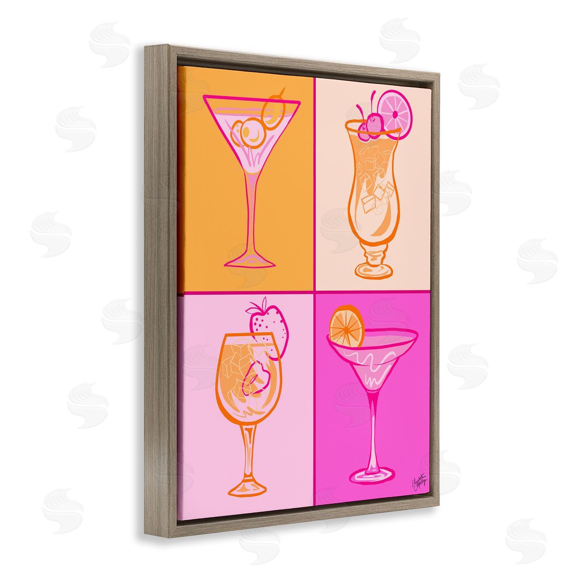 Elizabeth Medley Pink & Orange Cocktails Brown Floating Frame Canvas Wall Art Print
