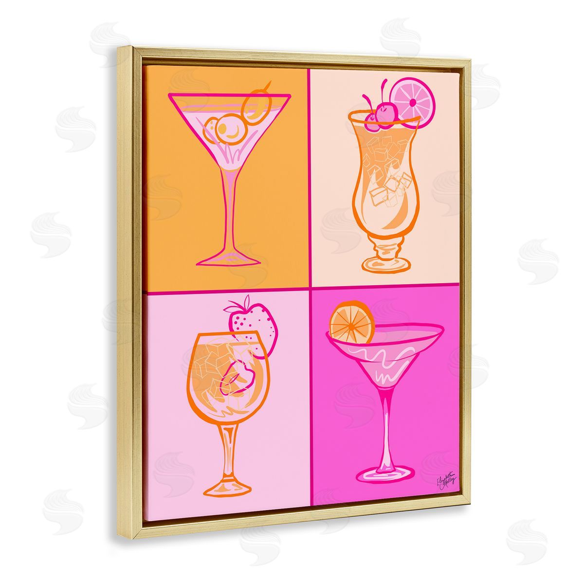 Elizabeth Medley Pink & Orange Cocktails Gold Floating Frame Canvas Wall Art Print