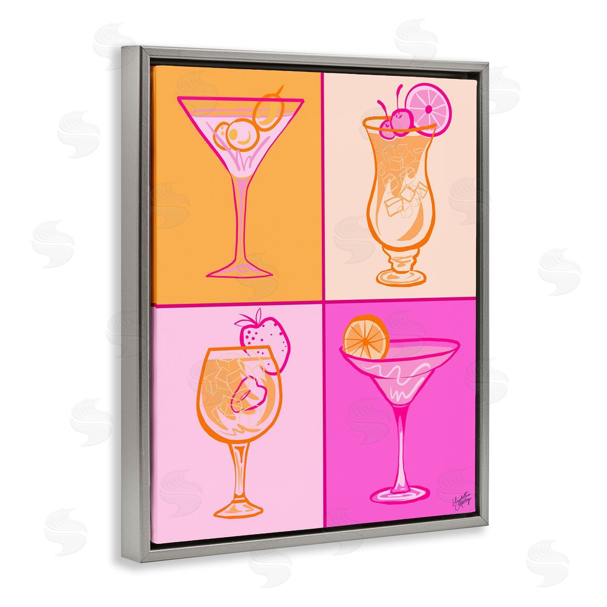 Elizabeth Medley Pink & Orange Cocktails Gray Floating Frame Canvas Wall Art Print