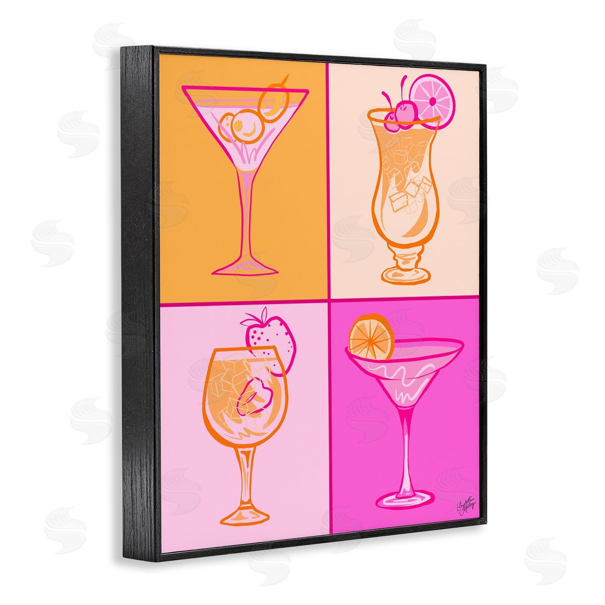 Elizabeth Medley Pink & Orange Cocktails Black Framed Giclee Wall Art Print