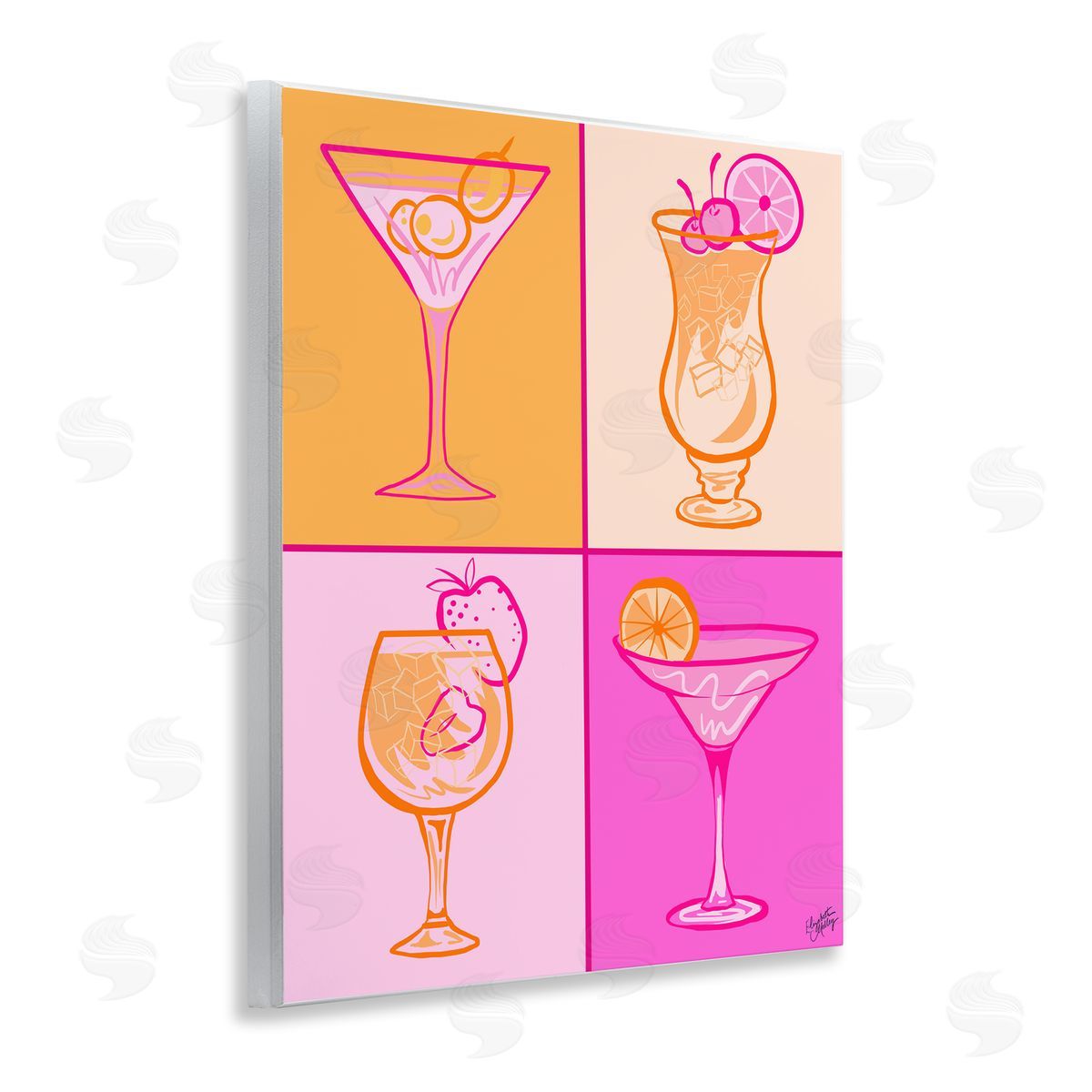 Elizabeth Medley Pink & Orange Cocktails Wooden Wall Plaque Art Print