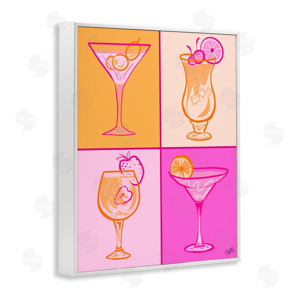 Elizabeth Medley Pink & Orange Cocktails White Framed Giclee Wall Art Print