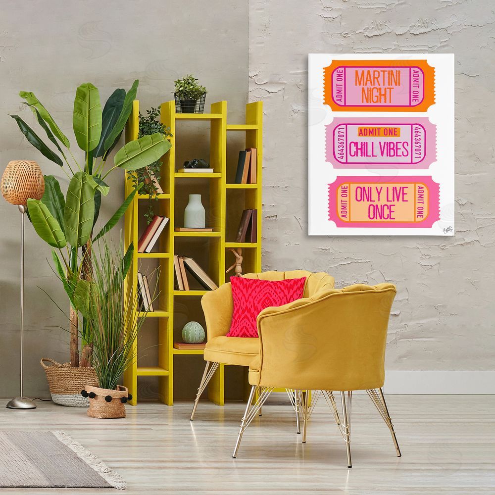 Elizabeth Medley Fun Party Phrase Tickets Canvas Wall Art Print in Room