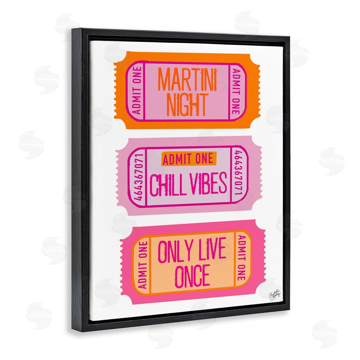 Elizabeth Medley Fun Party Phrase Tickets Black Floating Frame Canvas Wall Art Print