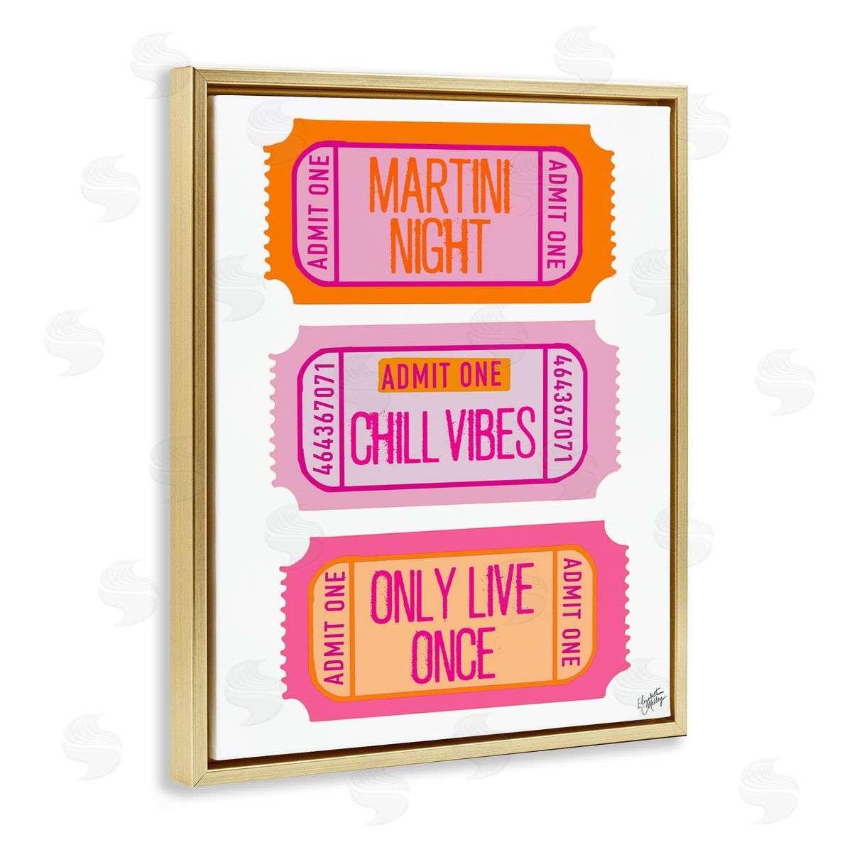 Elizabeth Medley Fun Party Phrase Tickets Gold Floating Frame Canvas Wall Art Print