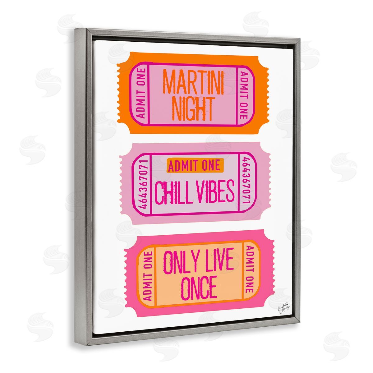 Elizabeth Medley Fun Party Phrase Tickets Gray Floating Frame Canvas Wall Art Print