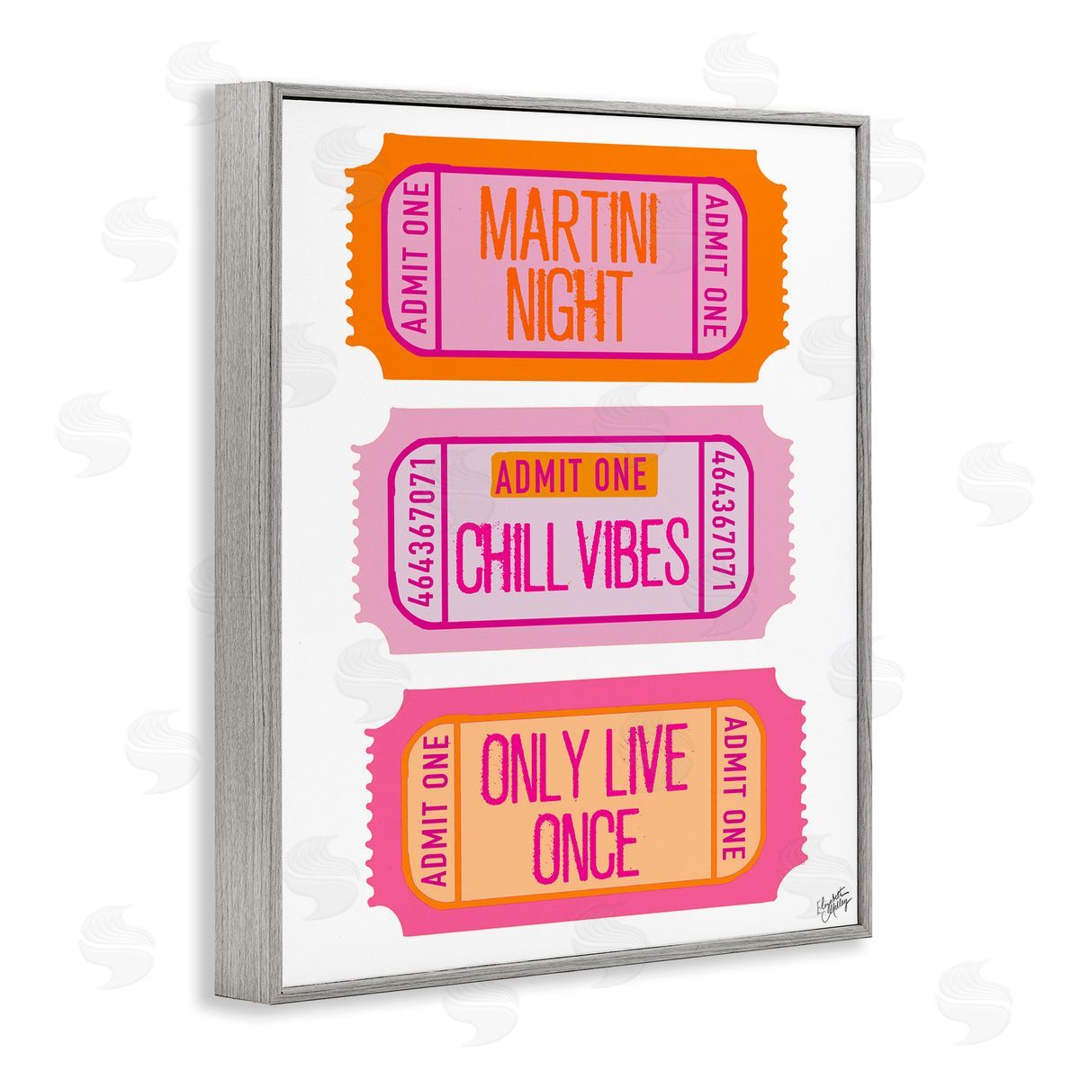 Elizabeth Medley Fun Party Phrase Tickets Gray Framed Giclee Wall Art Print
