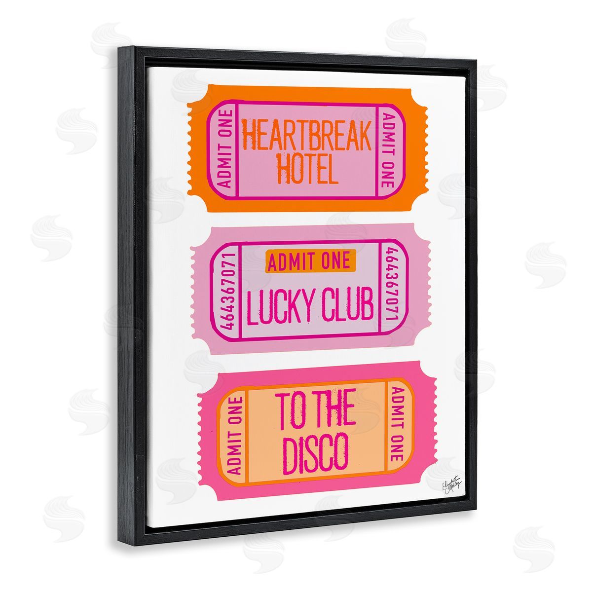 Elizabeth Medley Disco Phrases Tickets Black Floating Frame Canvas Wall Art Print
