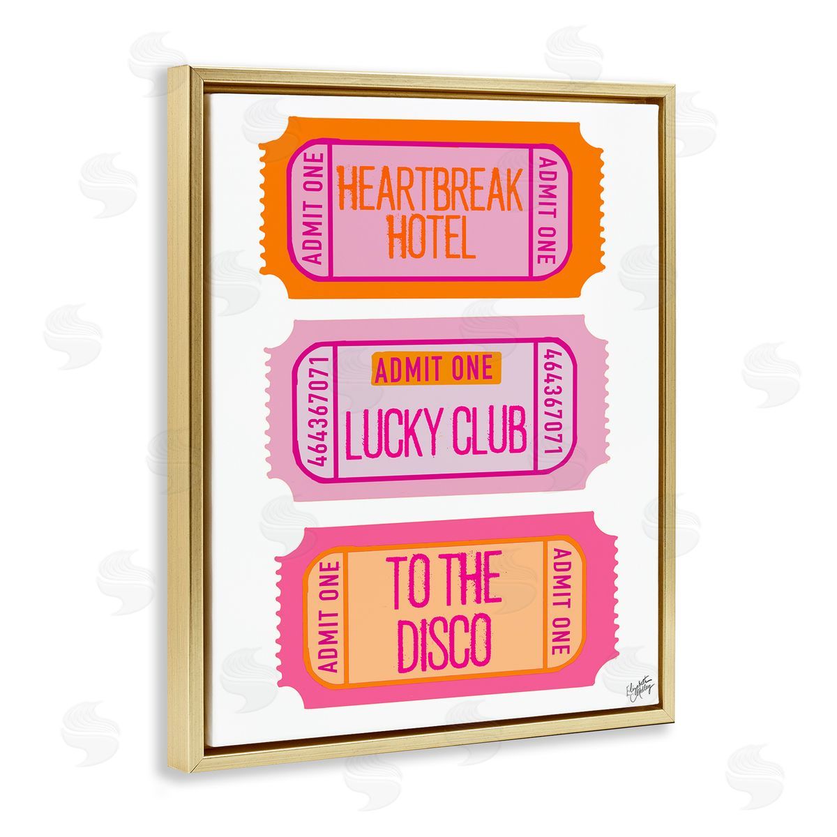Elizabeth Medley Disco Phrases Tickets Gold Floating Frame Canvas Wall Art Print