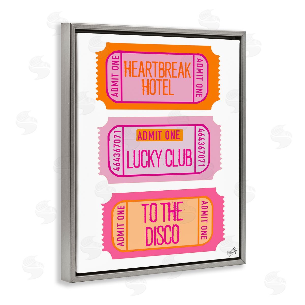 Elizabeth Medley Disco Phrases Tickets Gray Floating Frame Canvas Wall Art Print