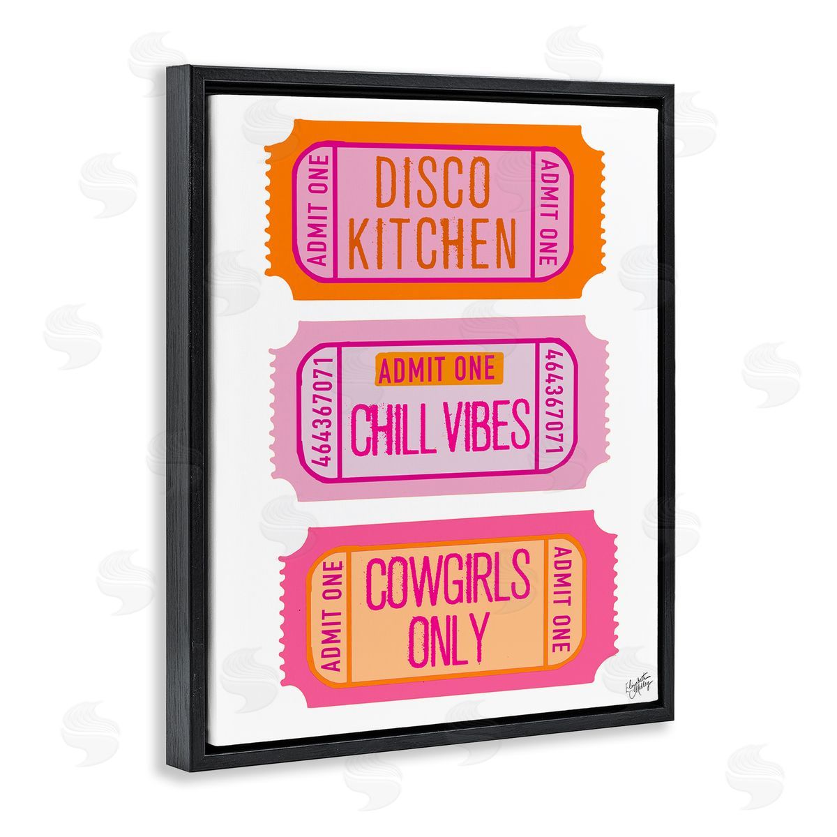Elizabeth Medley Disco Kitchen Phrase Tickets Black Floating Frame Canvas Wall Art Print