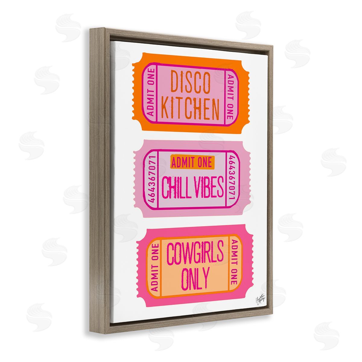 Elizabeth Medley Disco Kitchen Phrase Tickets Brown Floating Frame Canvas Wall Art Print