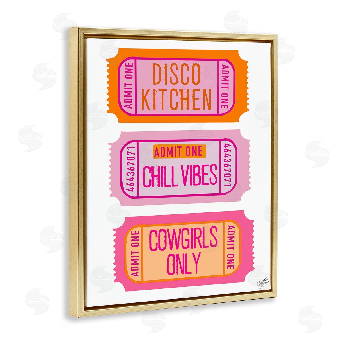 Elizabeth Medley Disco Kitchen Phrase Tickets Gold Floating Frame Canvas Wall Art Print