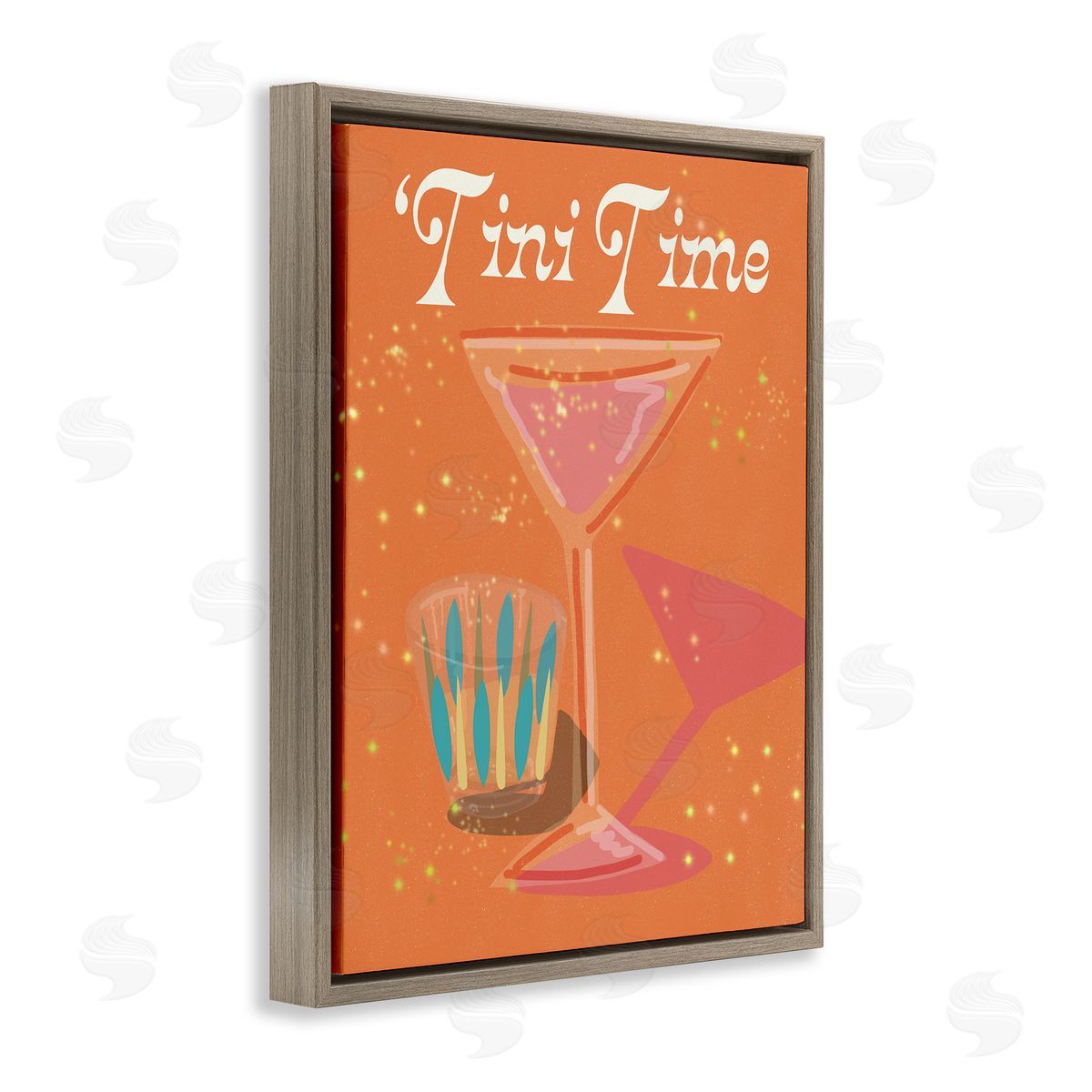 Jen Bucheli Tini Time Cocktail Brown Floating Frame Canvas Wall Art Print