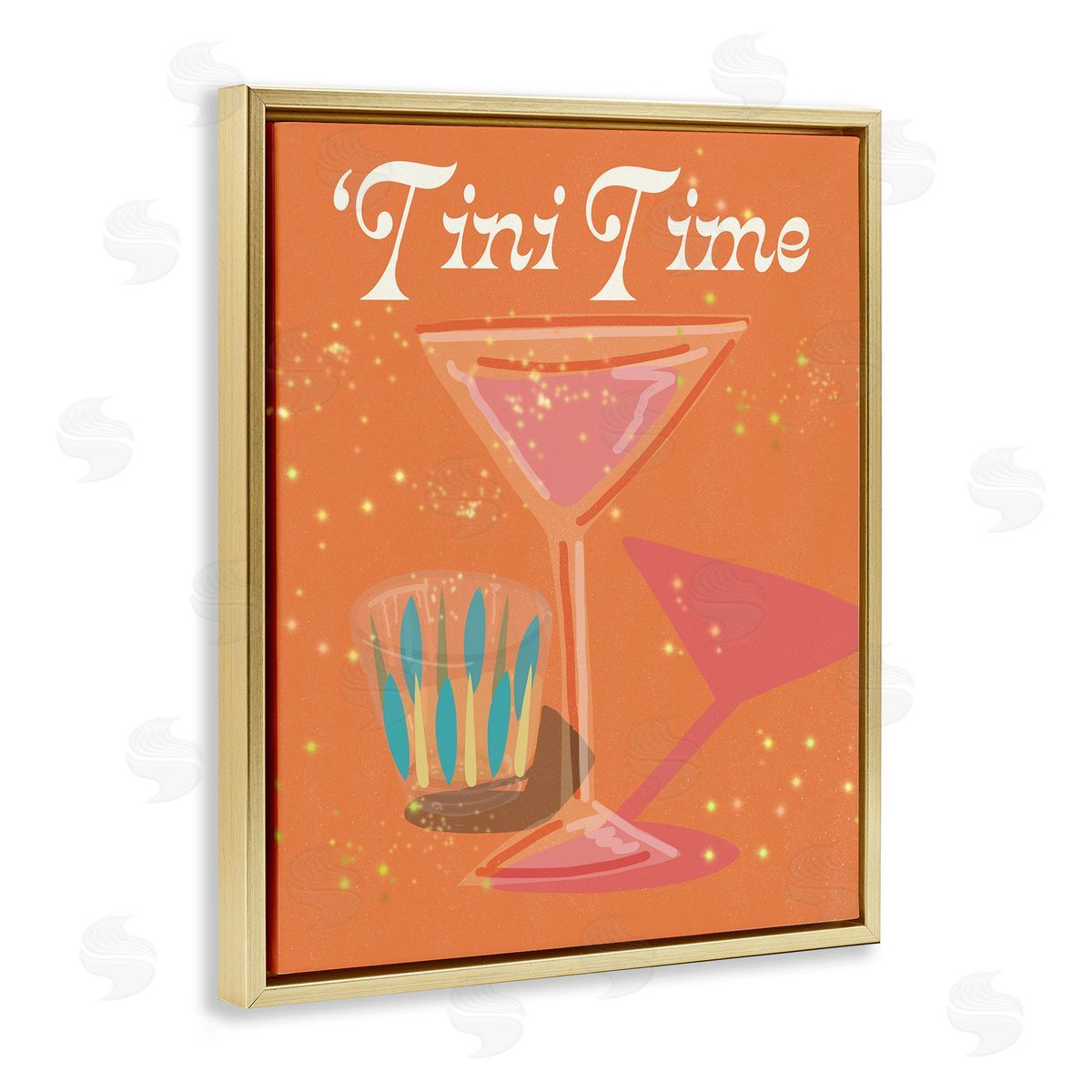 Jen Bucheli Tini Time Cocktail Gold Floating Frame Canvas Wall Art Print