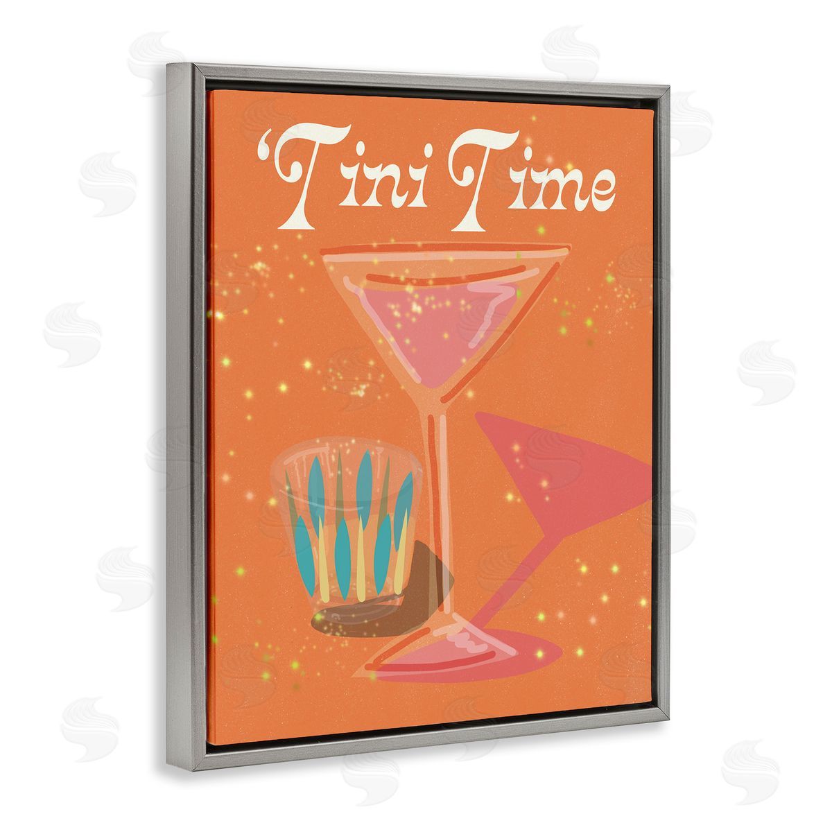 Jen Bucheli Tini Time Cocktail Gray Floating Frame Canvas Wall Art Print