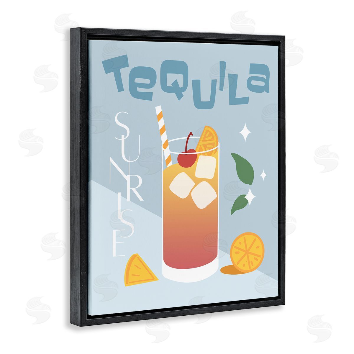 Anna Quach Tequila Sunrise Typography Black Floating Frame Canvas Wall Art Print