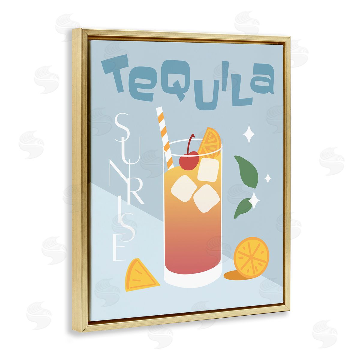 Anna Quach Tequila Sunrise Typography Gold Floating Frame Canvas Wall Art Print