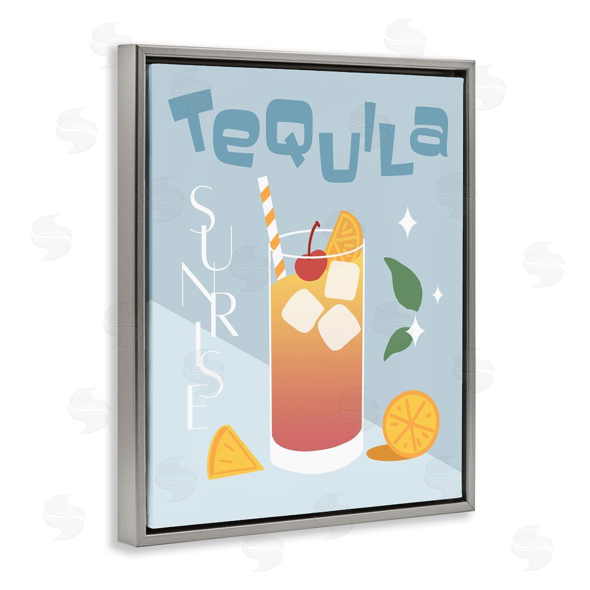 Anna Quach Tequila Sunrise Typography Gray Floating Frame Canvas Wall Art Print