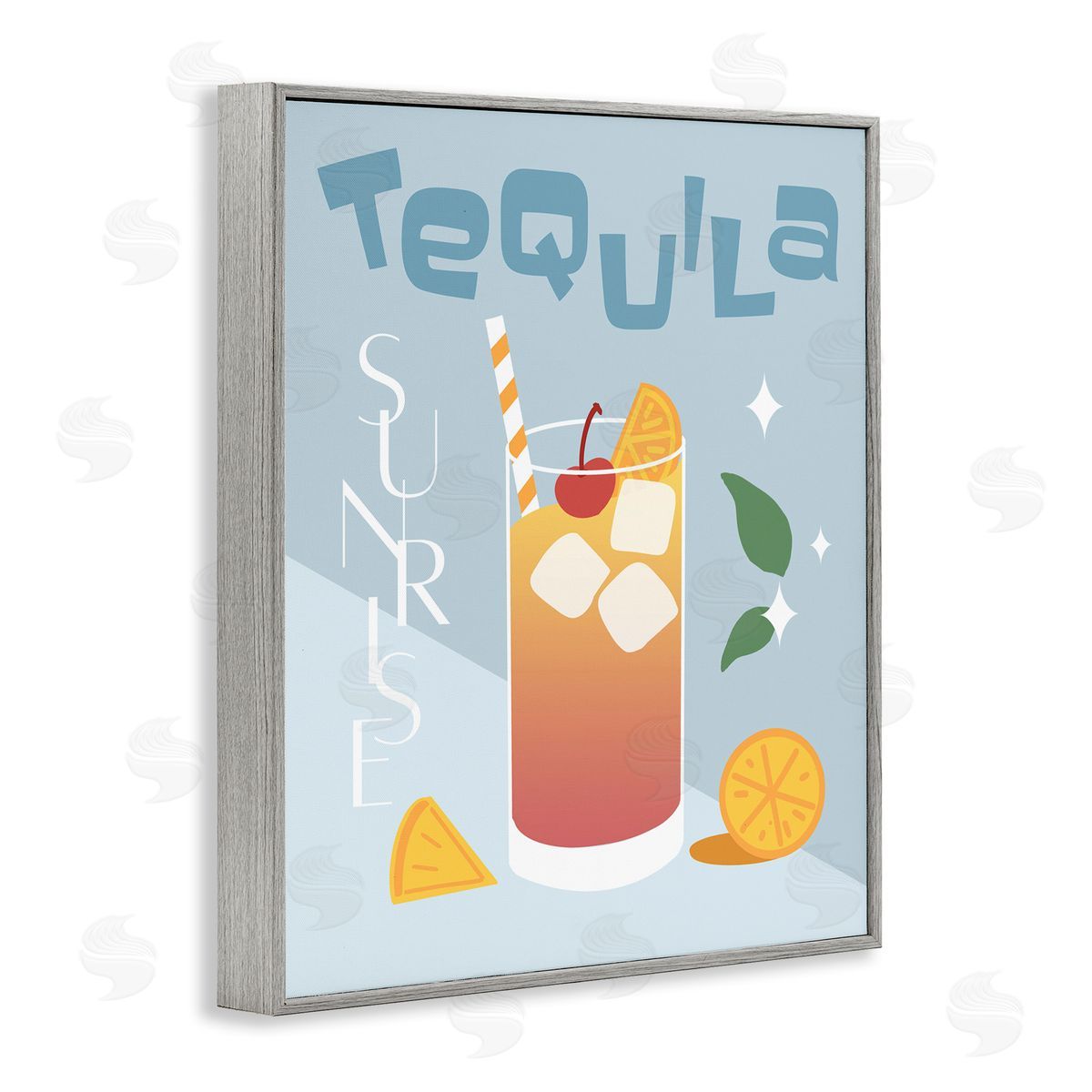 Anna Quach Tequila Sunrise Typography Gray Framed Giclee Wall Art Print