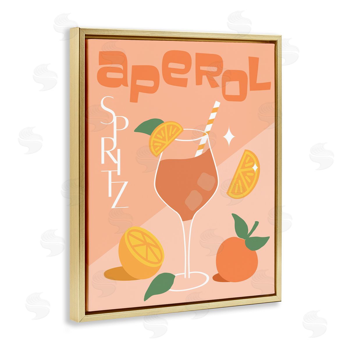 Anna Quach Aperol Spritz Typography Gold Floating Frame Canvas Wall Art Print