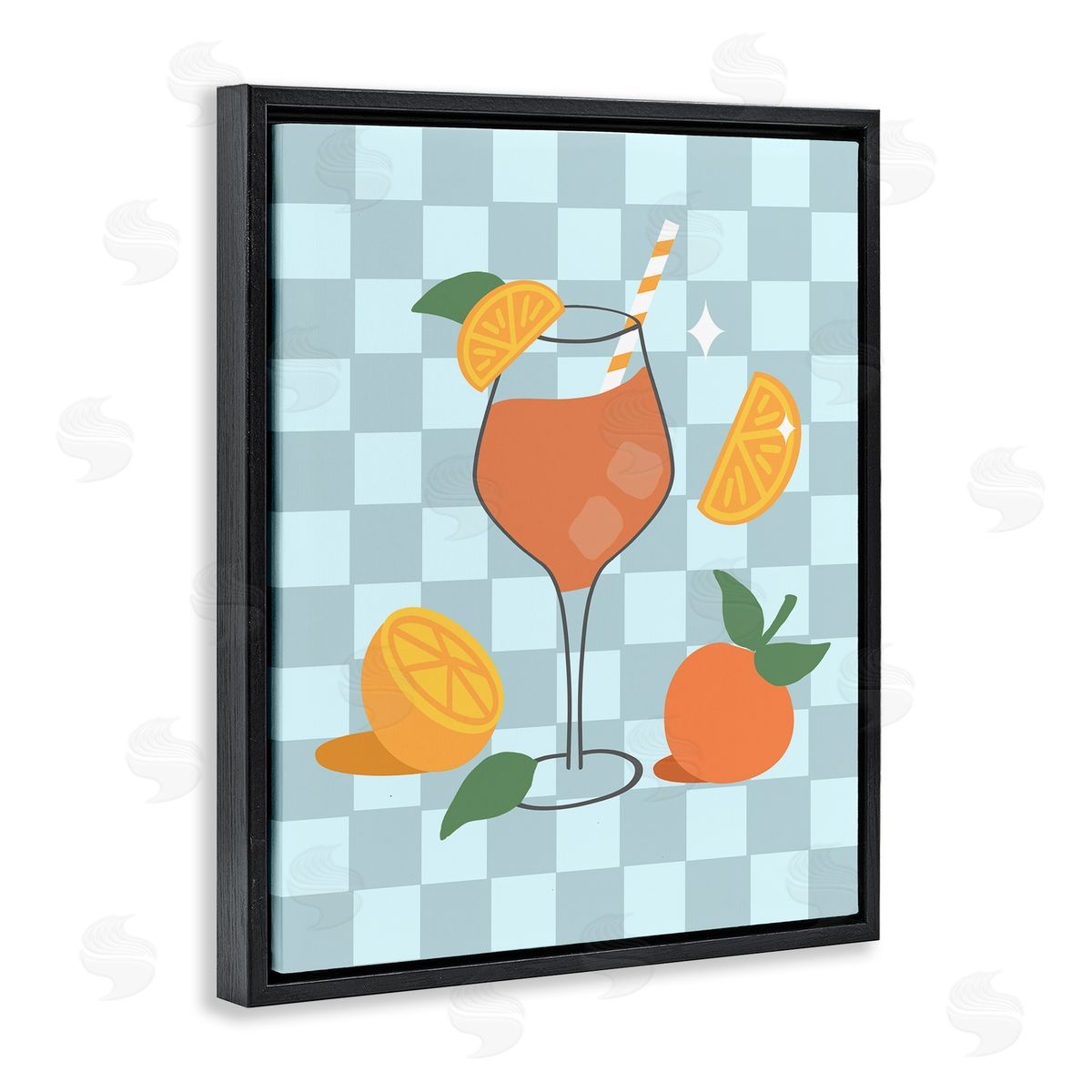 Anna Quach Checkered Fruity Cocktail Black Floating Frame Canvas Wall Art Print