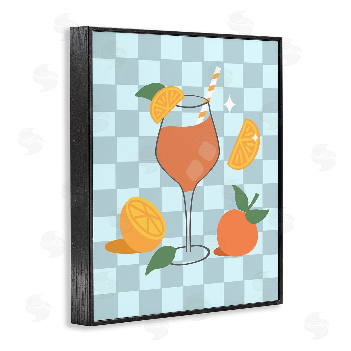 Anna Quach Checkered Fruity Cocktail Black Framed Giclee Wall Art Print