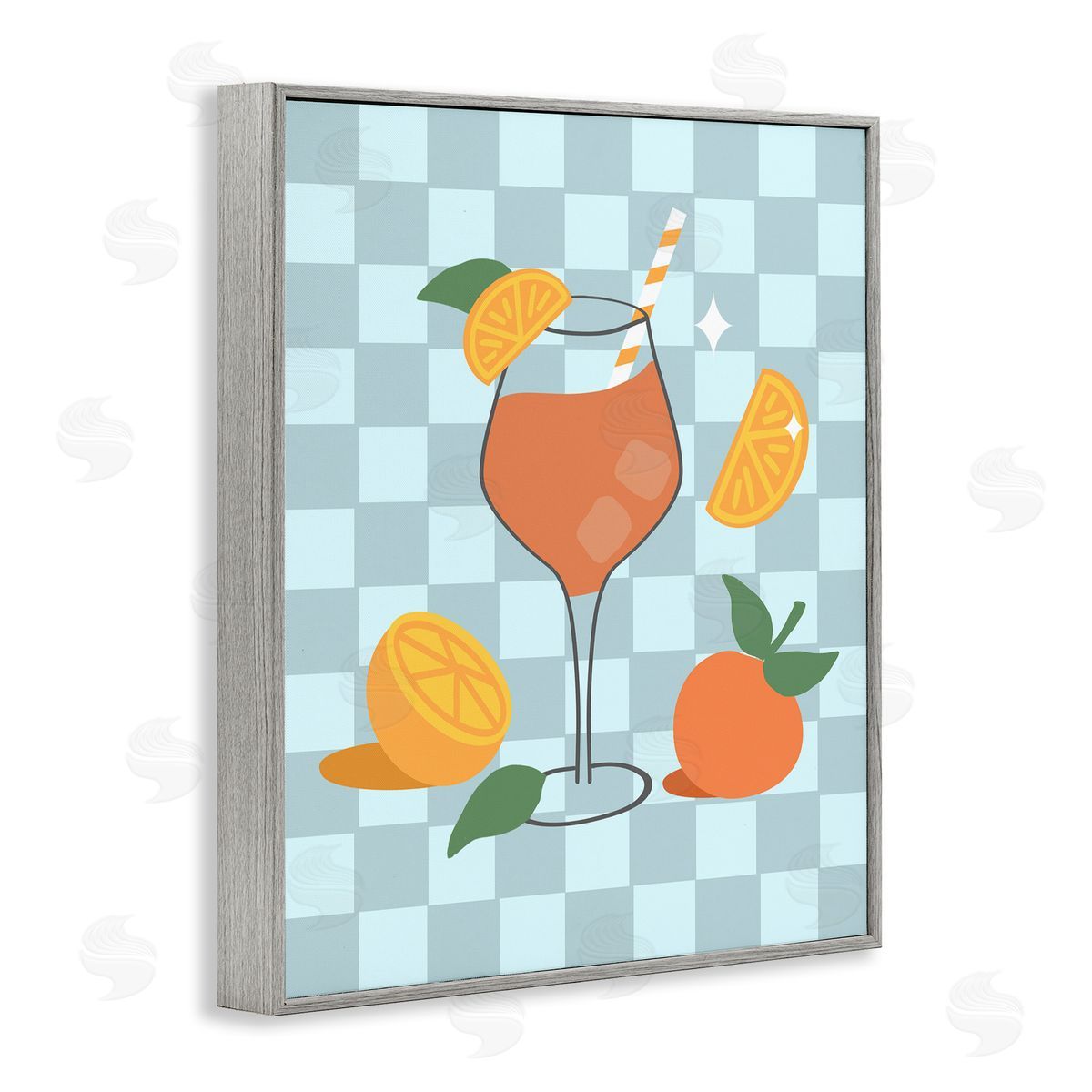 Anna Quach Checkered Fruity Cocktail Gray Framed Giclee Wall Art Print