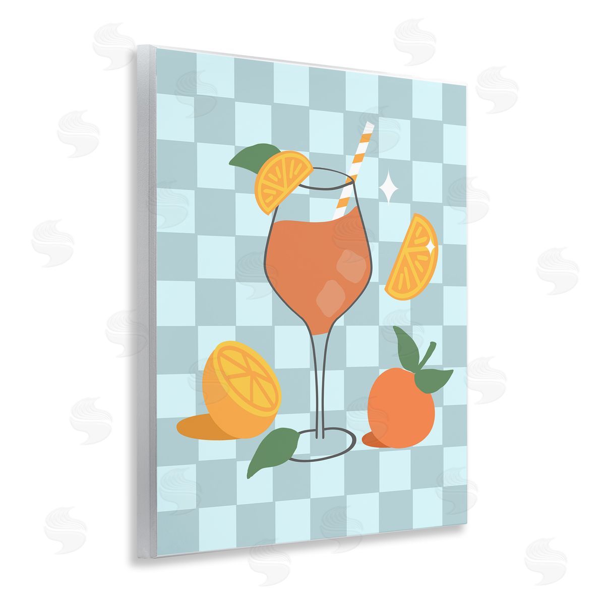 Anna Quach Checkered Fruity Cocktail Wooden Wall Plaque Art Print