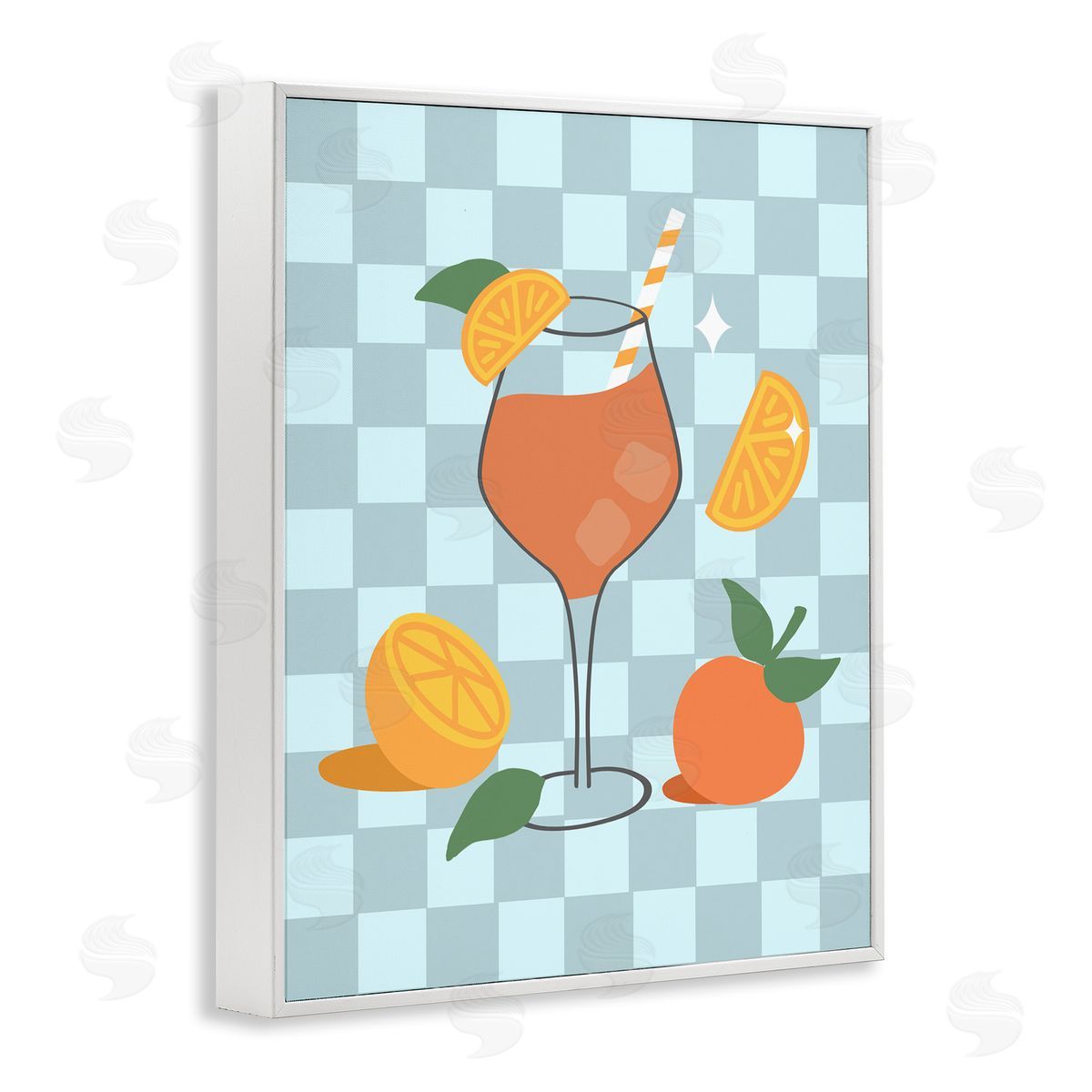 Anna Quach Checkered Fruity Cocktail White Framed Giclee Wall Art Print