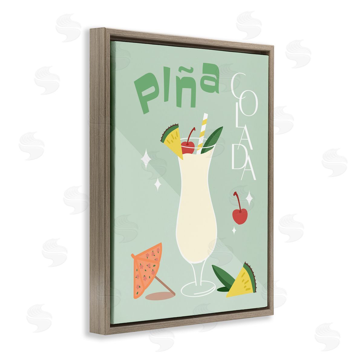 Anna Quach Pina Colada Typography Brown Floating Frame Canvas Wall Art Print
