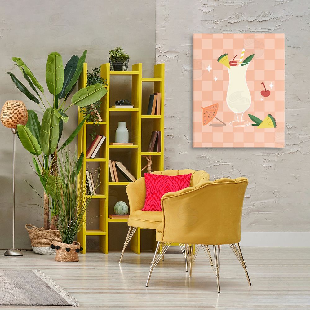 Anna Quach Pina Colada on Checkered Canvas Wall Art Print in Room