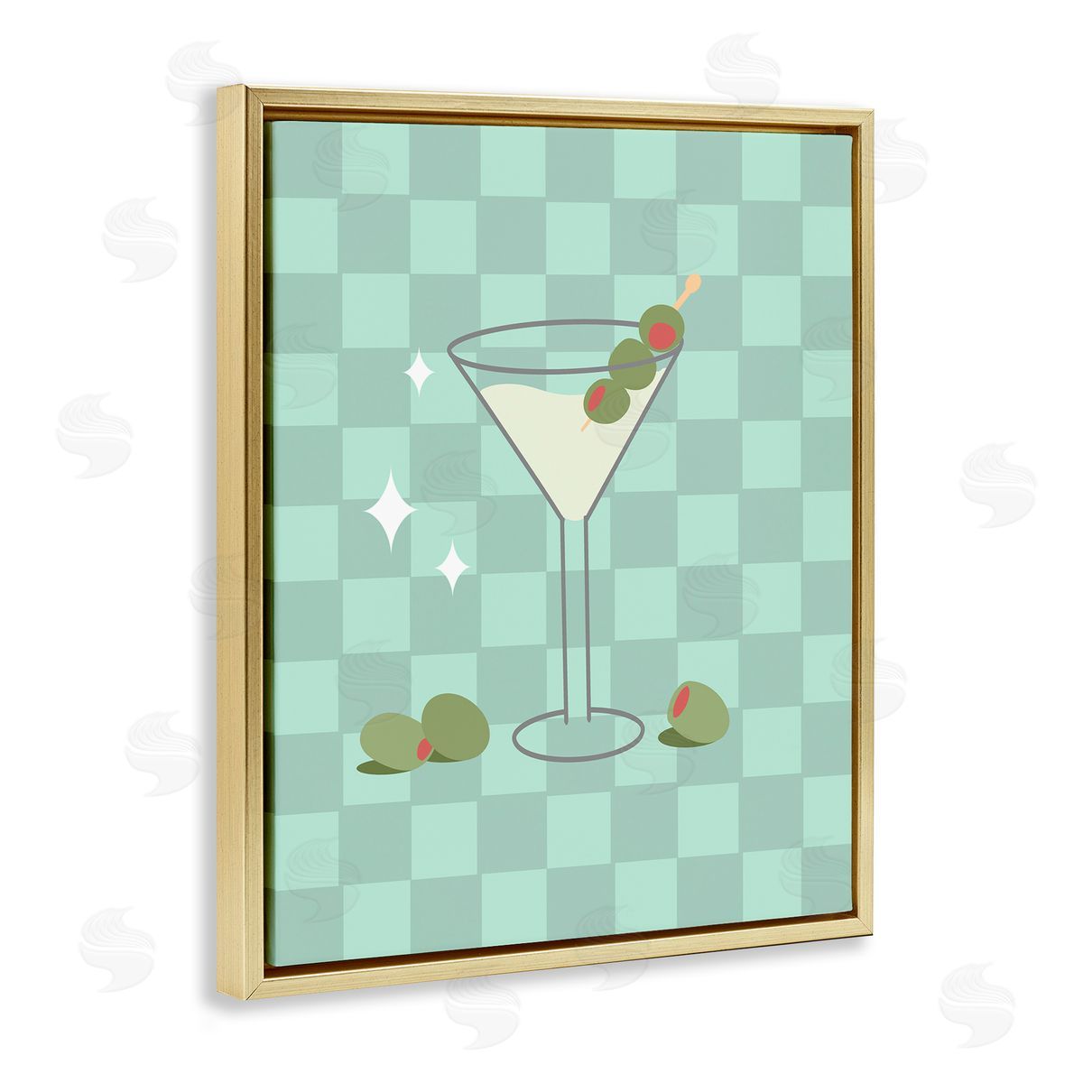 Anna Quach Checkered Dirty Martini Gold Floating Frame Canvas Wall Art Print