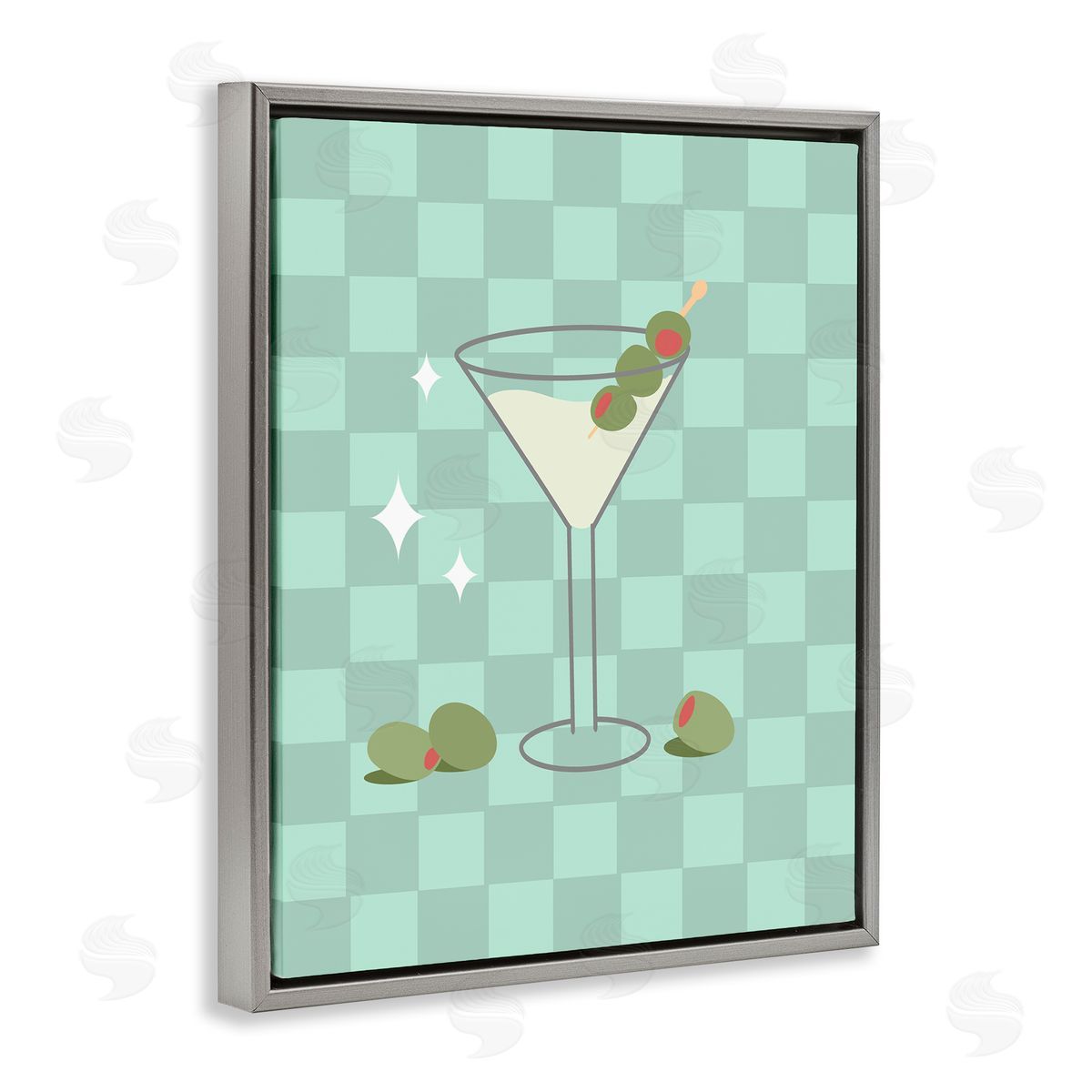 Anna Quach Checkered Dirty Martini Gray Floating Frame Canvas Wall Art Print
