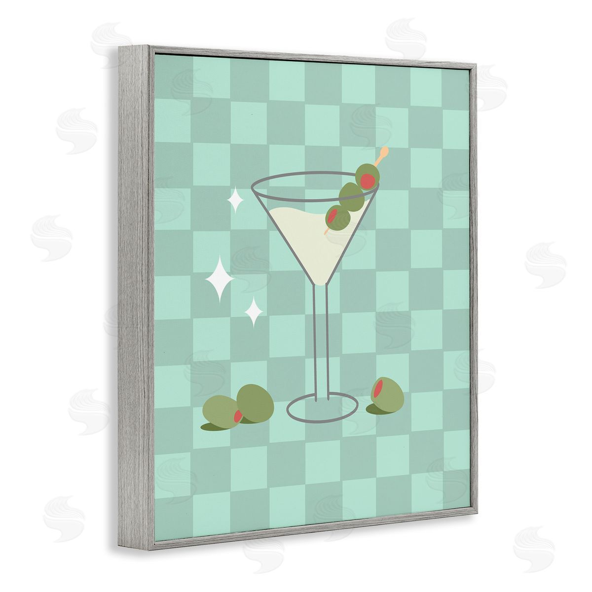 Anna Quach Checkered Dirty Martini Gray Framed Giclee Wall Art Print