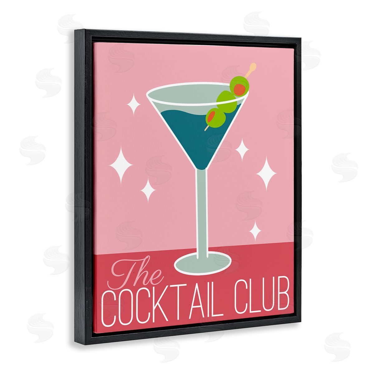 Anna Quach Cocktail Club Typography Black Floating Frame Canvas Wall Art Print