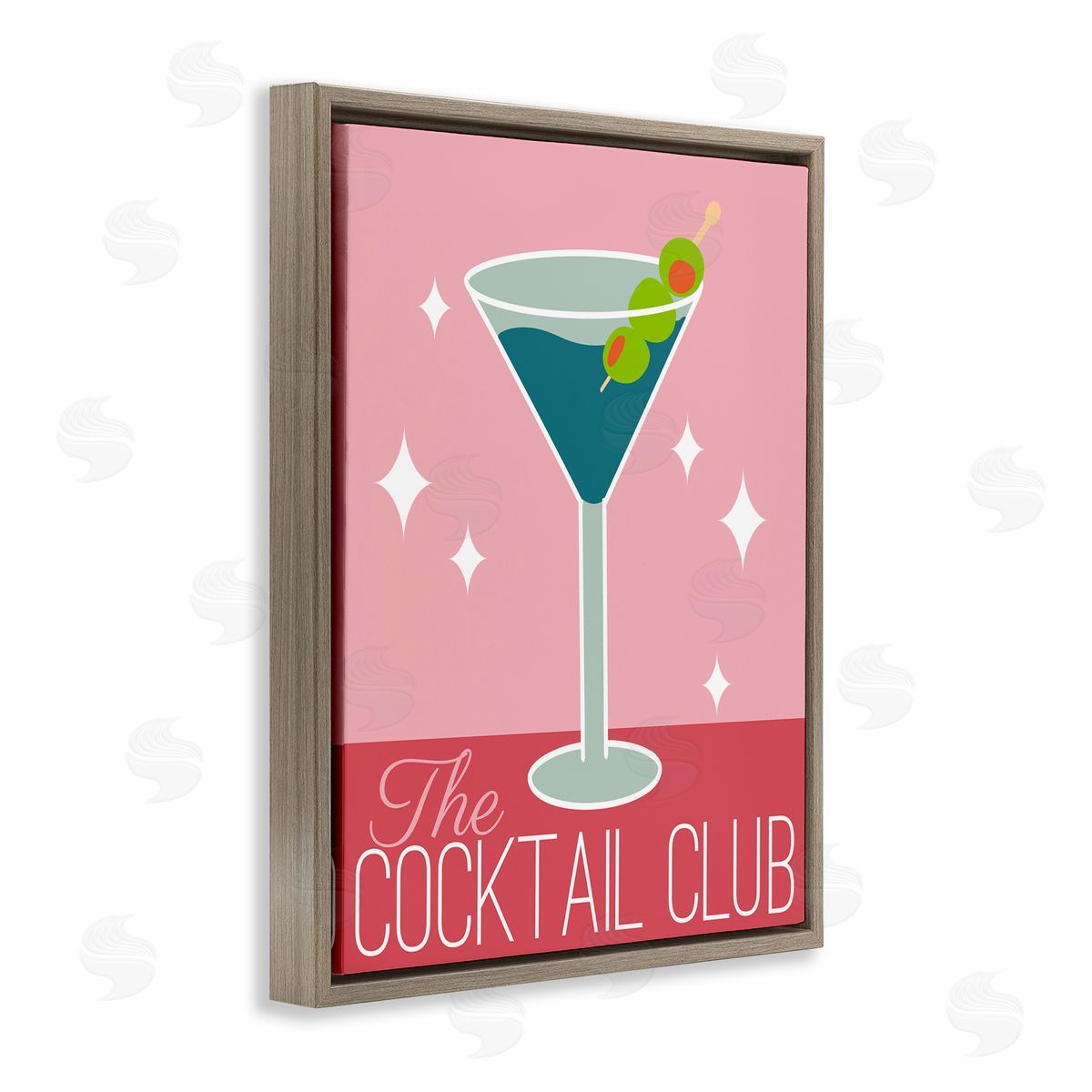 Anna Quach Cocktail Club Typography Brown Floating Frame Canvas Wall Art Print
