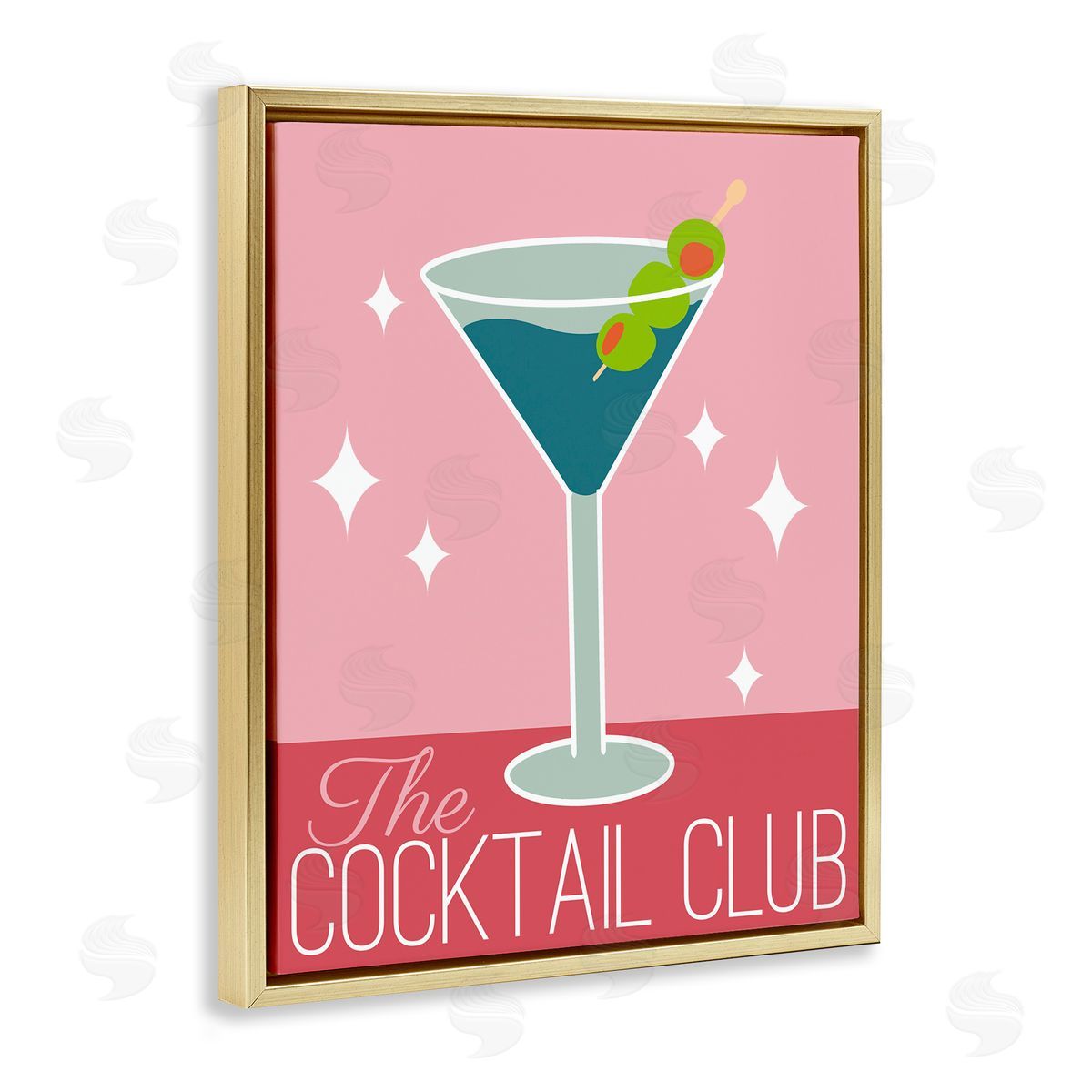 Anna Quach Cocktail Club Typography Gold Floating Frame Canvas Wall Art Print