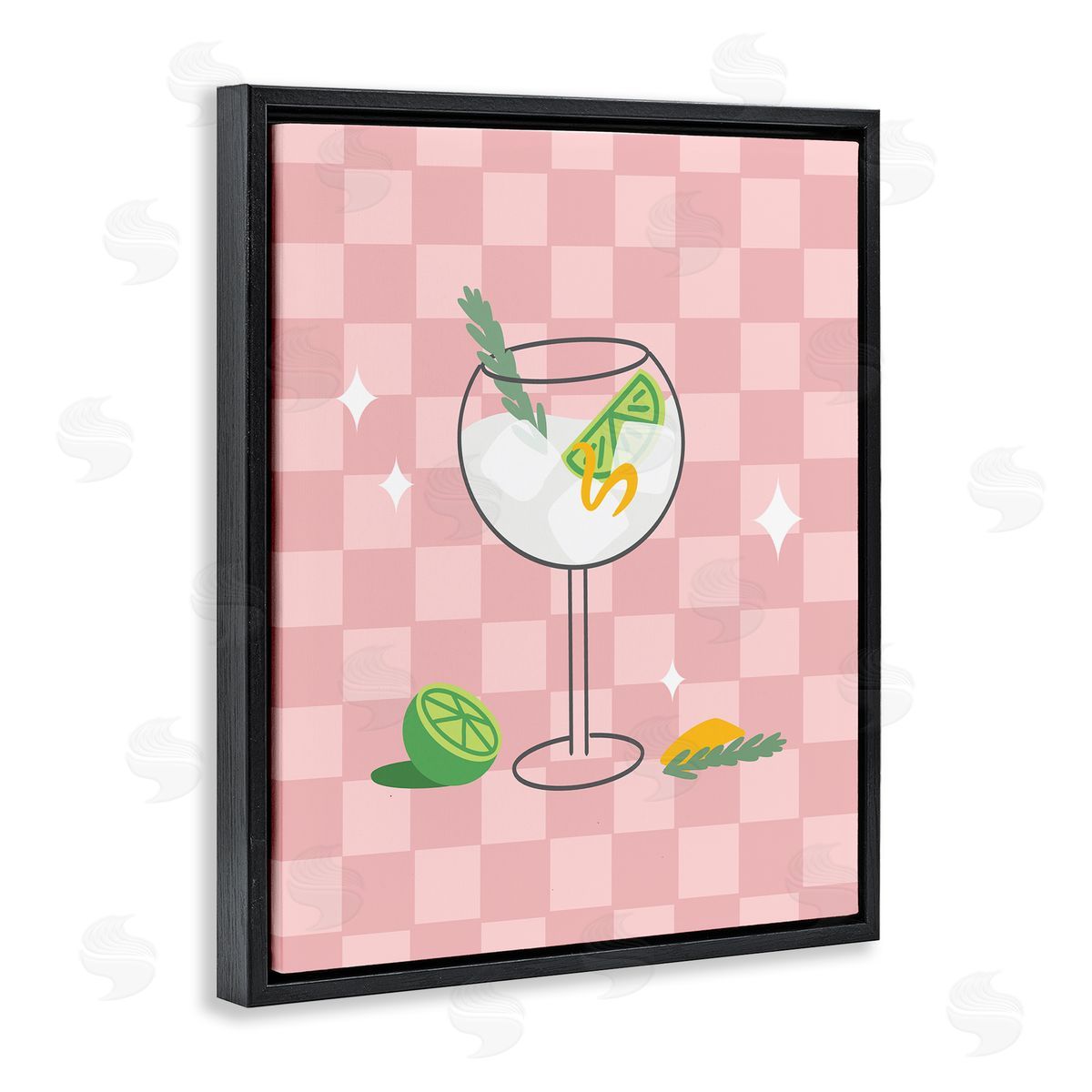 Anna Quach Gin & Tonic on Checkered Black Floating Frame Canvas Wall Art Print