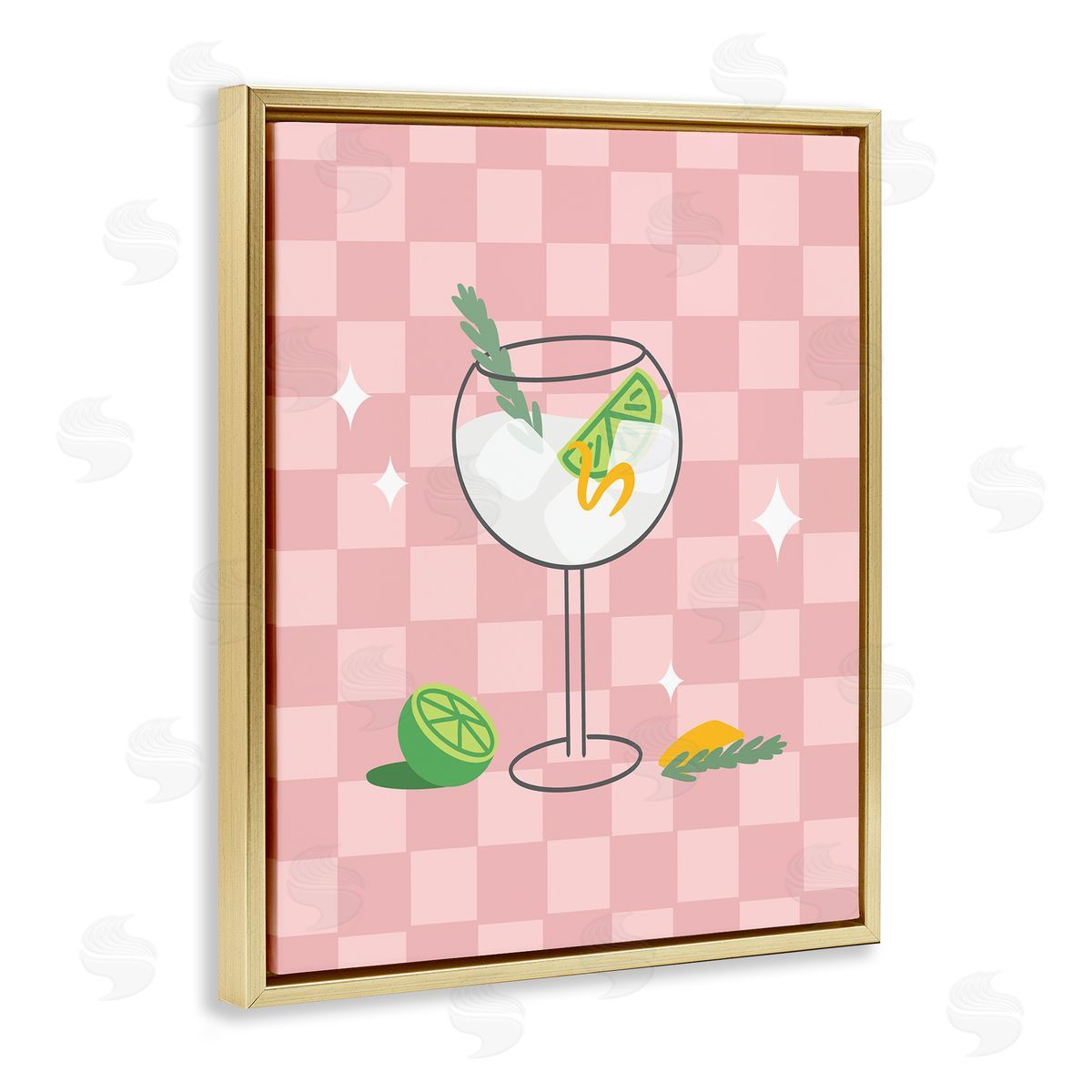 Anna Quach Gin & Tonic on Checkered Gold Floating Frame Canvas Wall Art Print