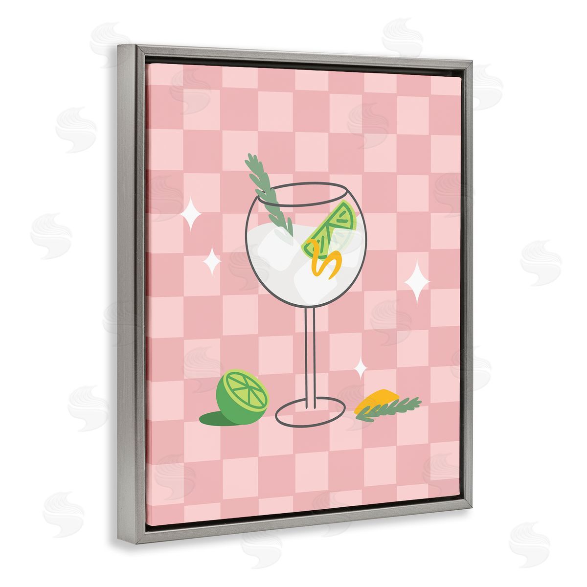 Anna Quach Gin & Tonic on Checkered Gray Floating Frame Canvas Wall Art Print