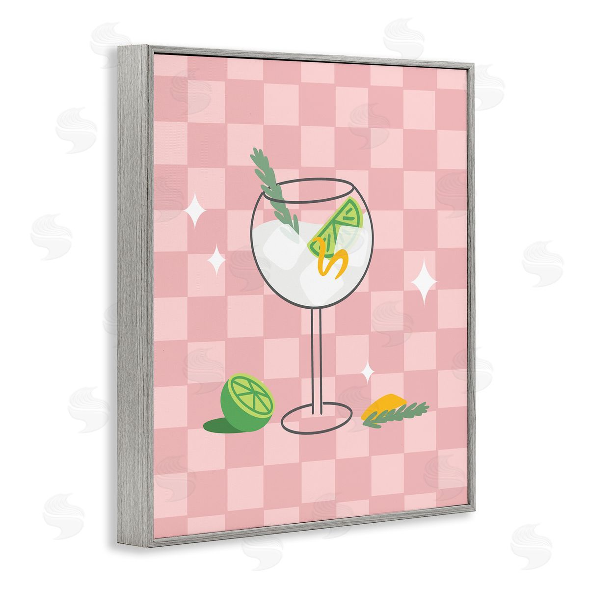 Anna Quach Gin & Tonic on Checkered Gray Framed Giclee Wall Art Print