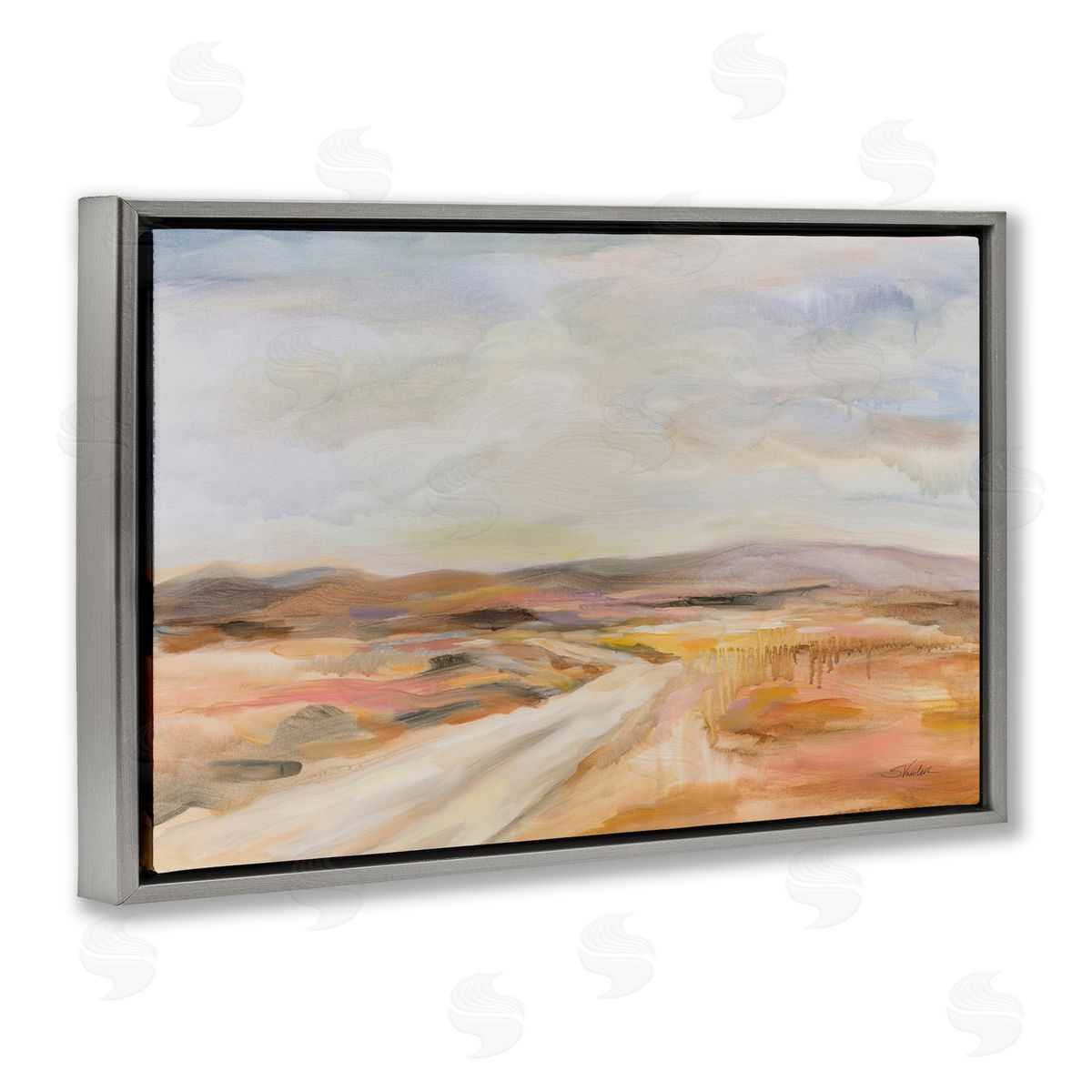 White Desert Road Grey Floating Frame Canvas Wall Art, Home Decor by Silvia Vassileva