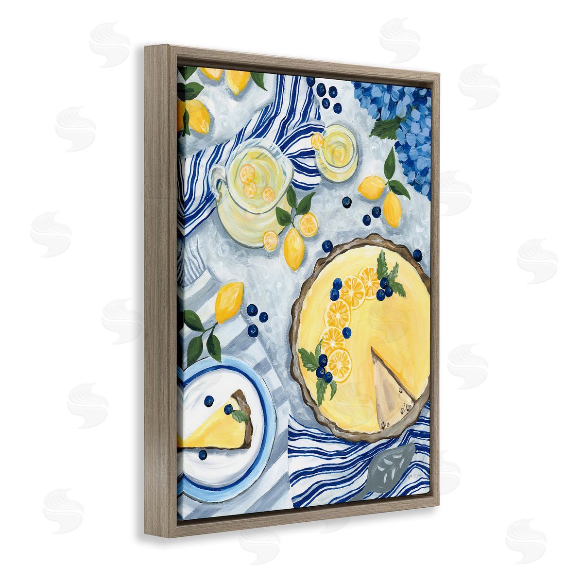 Lemony Summer Picnic Brown Floating Frame Canvas Wall Art, Home Decor by Yvette St. Amant