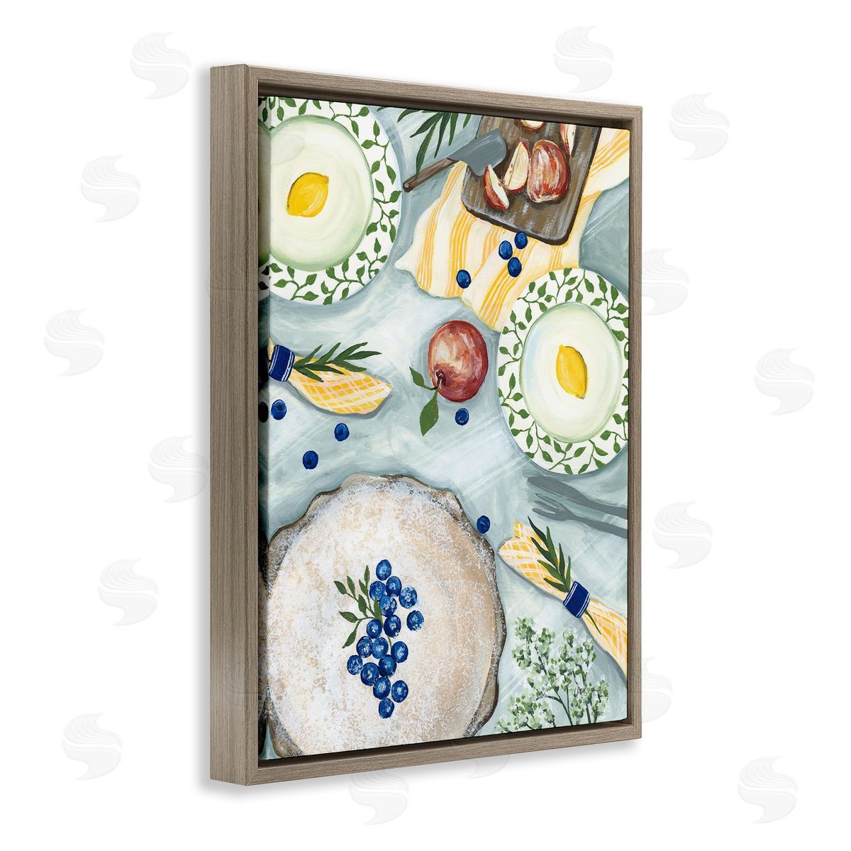 Summer Picnic Fruits Brown Floating Frame Canvas Wall Art, Home Decor by Yvette St. Amant