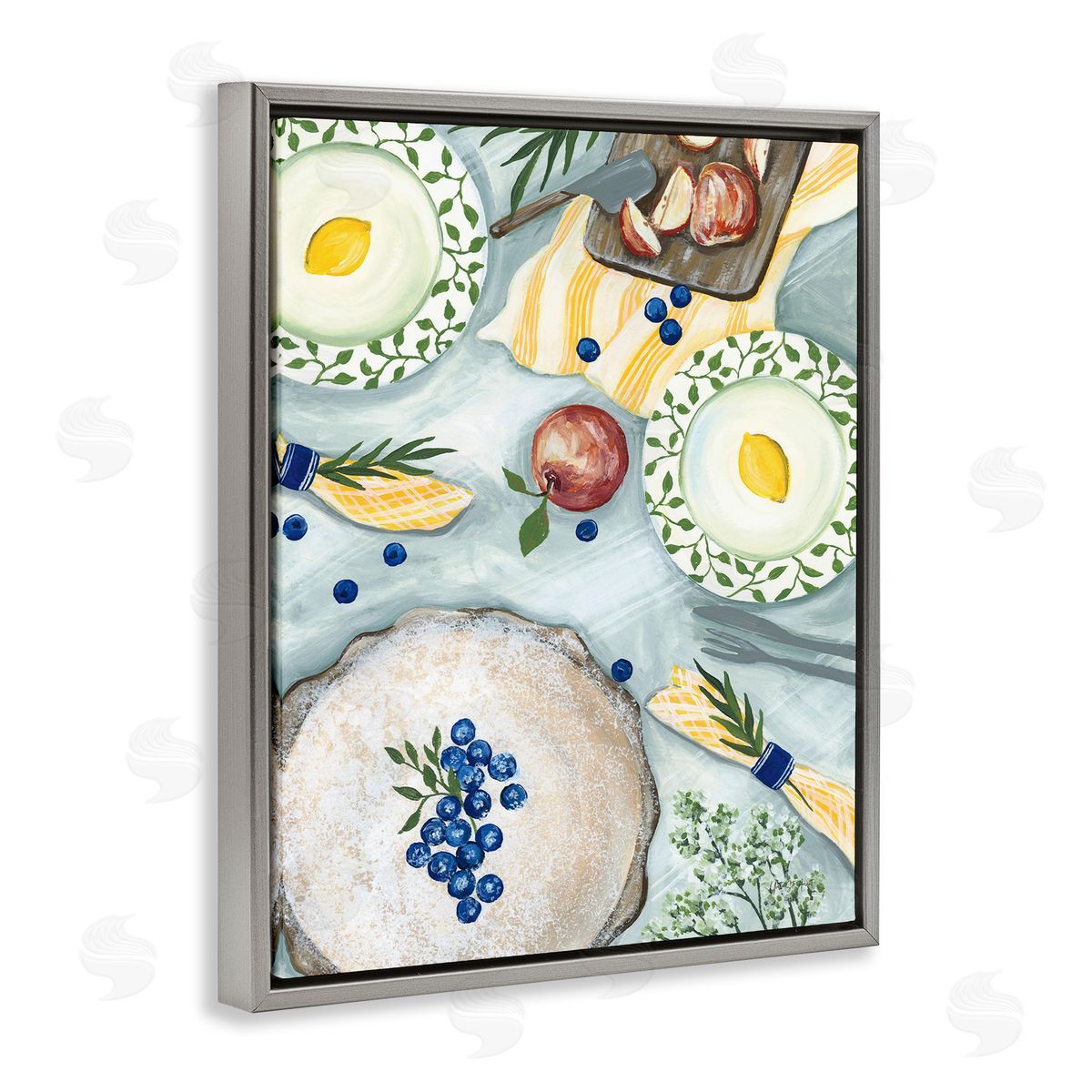 Summer Picnic Fruits Grey Floating Frame Canvas Wall Art, Home Decor by Yvette St. Amant