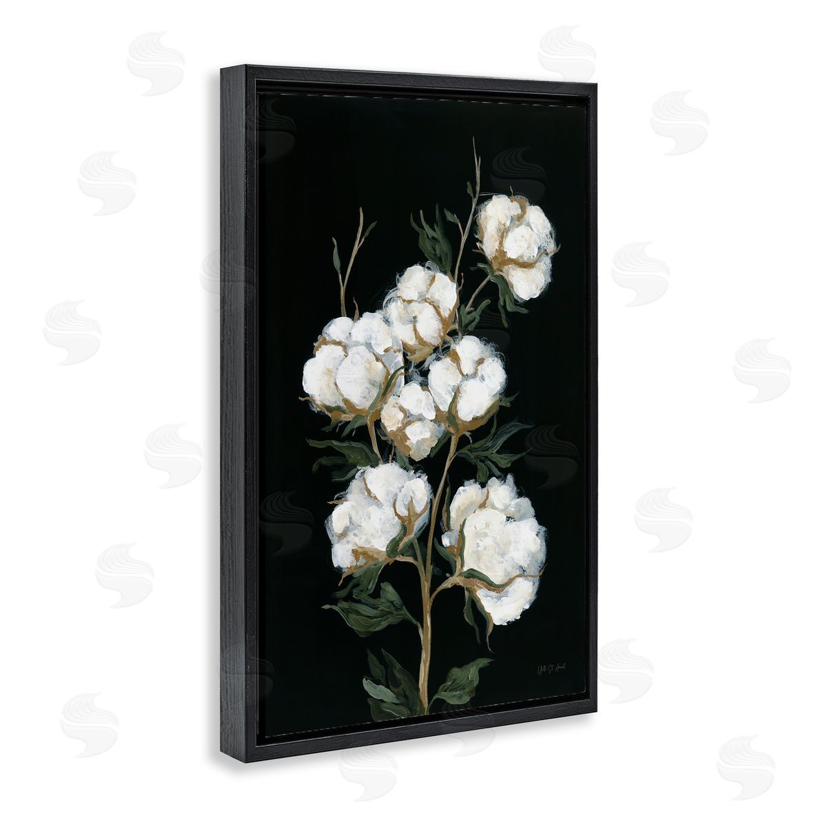Vintage Stems of Cotton Black Floating Frame Canvas Wall Art, Home Decor by Yvette St. Amant