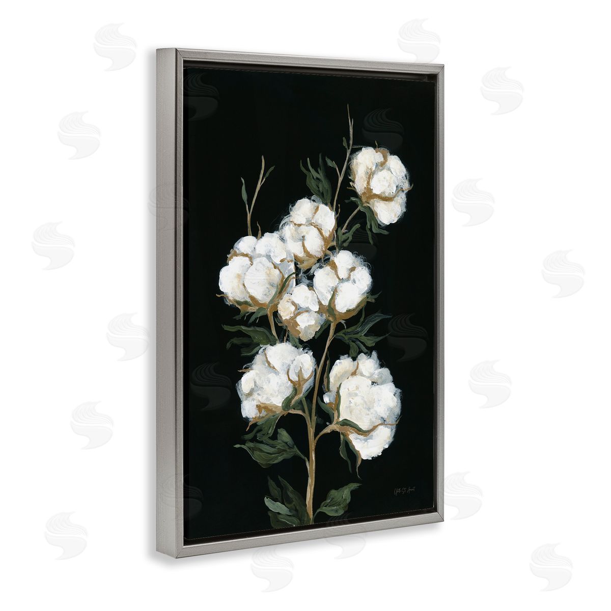 Vintage Stems of Cotton Grey Floating Frame Canvas Wall Art, Home Decor by Yvette St. Amant
