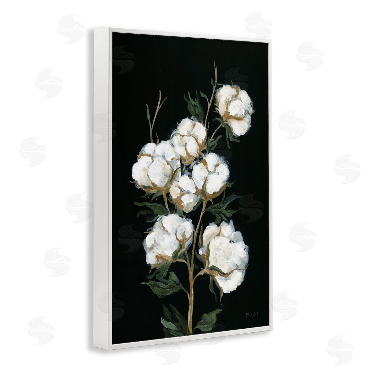 Vintage Stems of Cotton White Frame Print Wall Art, Home Decor by Yvette St. Amant